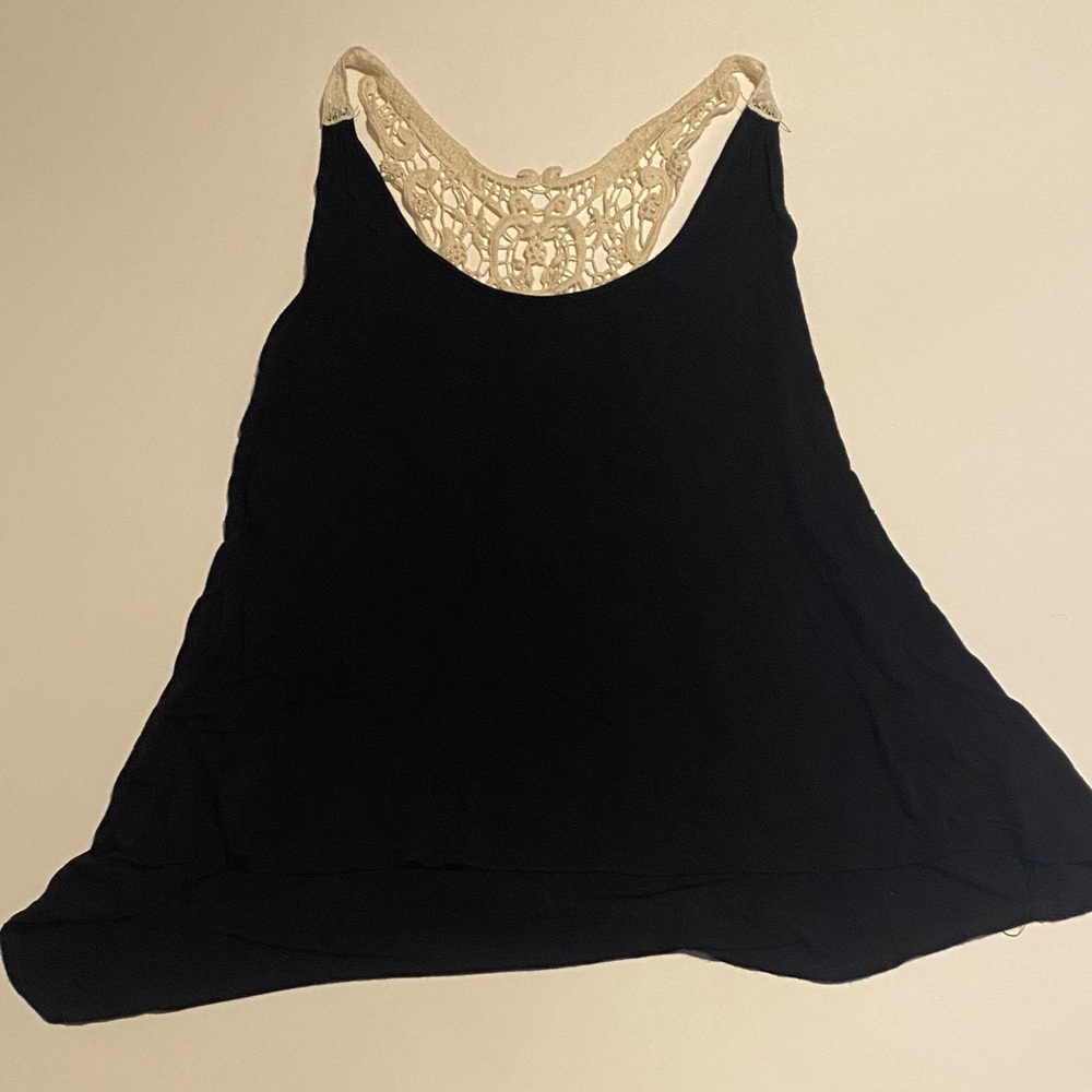 Heart Hips Black Top with Cream Lace Accent
